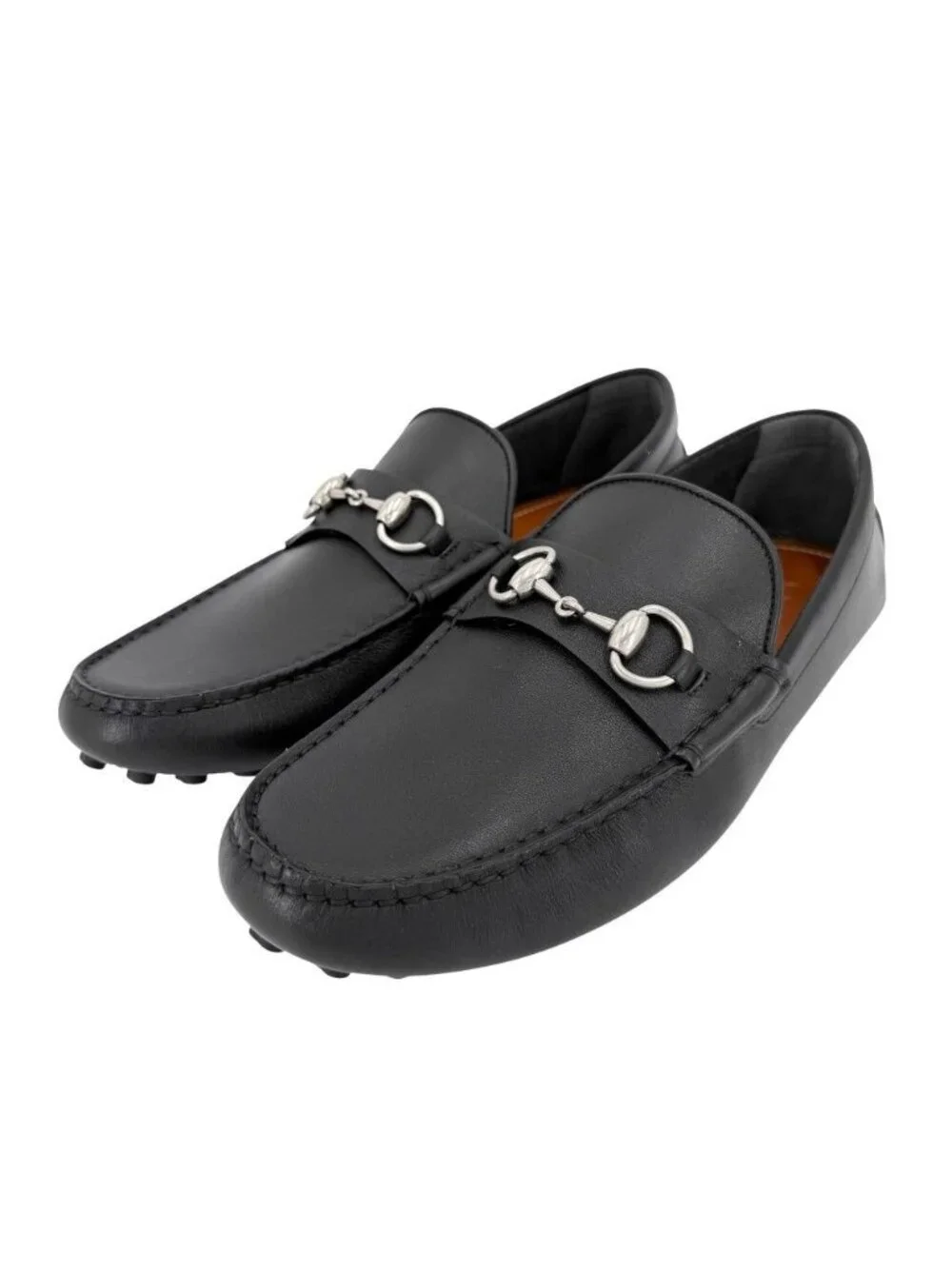 Gucci Loafers Horsebit Driving Shoes 7 Leather Black Antique Silver